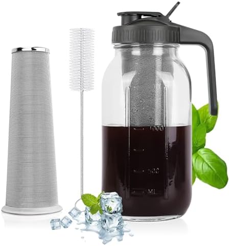 Cold Brew Coffee Maker - 64 Oz Heavy-Duty Glass Mason Jar Pitcher...