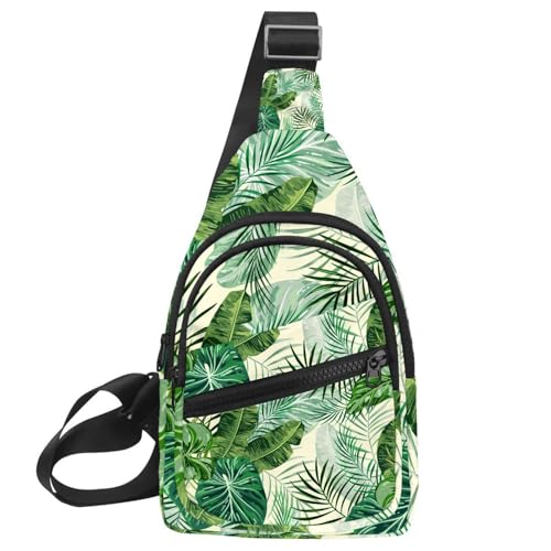 Mochila cruzada con hojas tropicales decorativas y bolsa de pecho ligera