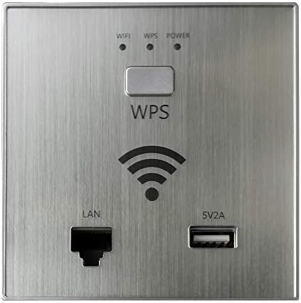 2.4GHz 300M in Wall AP Socket Wireless Access Point with USB Charging Port and LAN Out for Hotel WiFi Projects (AC 100~240V, Brushed Silver)