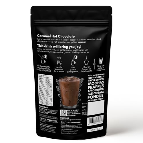 Image of COCOSUTRA Caramel Hot Chocolate Mix | Enjoy hot or cold | Pack of 2 (Each 100 g) 200 g | Gluten Free Drinking Chocolate Powder | No Preservatives | Ready in 2 Minutes | Serves 10 Cups