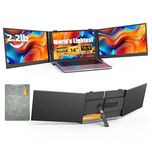 14" Triple Laptop Screen Extender - Ultra Thin & Lightweight (2.2lb) Portable Monitor For Laptop, FHD 1080P Travel Display 13-17" Laptops, Plug & Play USB-C/HDMI, Aluminum Extended Screen for Mac/Win