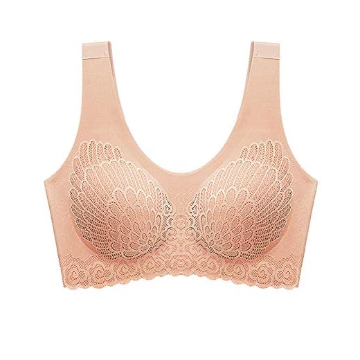 Delisouls Dam sportbh, andningsbar 5D kvinnor sömlös kontur spets behå utan bygel push up racerback bh underkläder för sport yoga löpgym, kaki, L