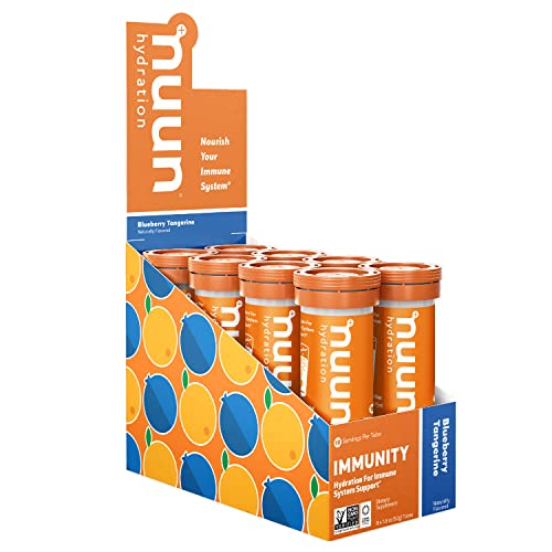 Nuun Immunity: Antioxidant Immune Support Hydration Supplement with Vitamin C, Zinc, Turmeric, Elderberry, Ginger, Echinacea, and Electrolytes. Flavor: Blueberry Tangerine, Pack of 8 (80 Servings)