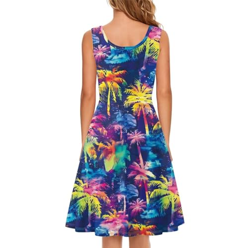 Image of TOADDITDO Women's Sleeveless O Neck Beach A-Line Party Coctail Tank Dresses Flared Sundress
