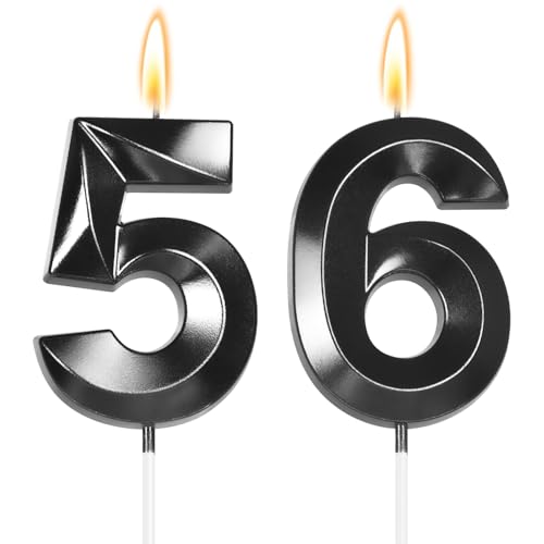 56 Birthdy Large 2.76inch Black 56 Candle for 54th Birthday Decorations for Men Women, 56th Birthday Candle for 56 Year Old Birthday Anniversary Celebrations Supplies