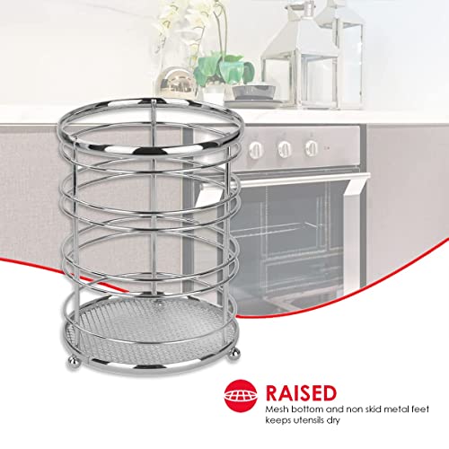 Home Basics Chrome Collection Steel Cutlery Holder Organizer, Free Standing, Kitchen Countertop, Silver #TOP1