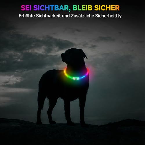 Leuchthalsband Hund Aufladbar, LED Hundehalsband Leuchtend wasserdicht mit 3 Lichtmodi in der Nacht Sicherheit für Kleine, Mittlere und Große Hunde Leuchthalsband, Mehrfarbig 70cm