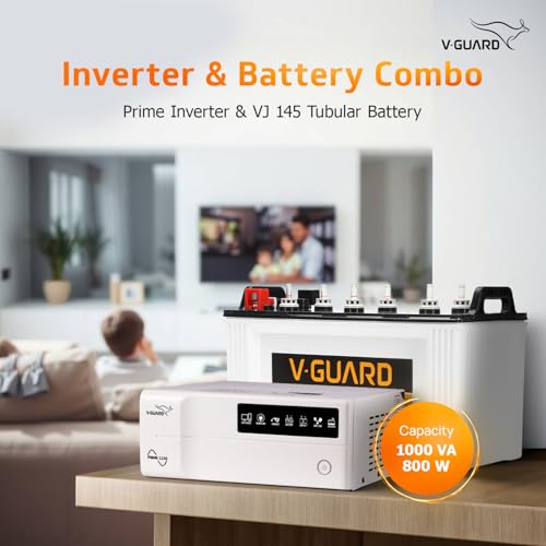 Image of V-Guard Inverter & Battery Combo (1150 Pure Sine Wave 1000VA /12V Inverter, VJ 145 135 Ah Tall Tubular Battery) for Home, Office & Shops