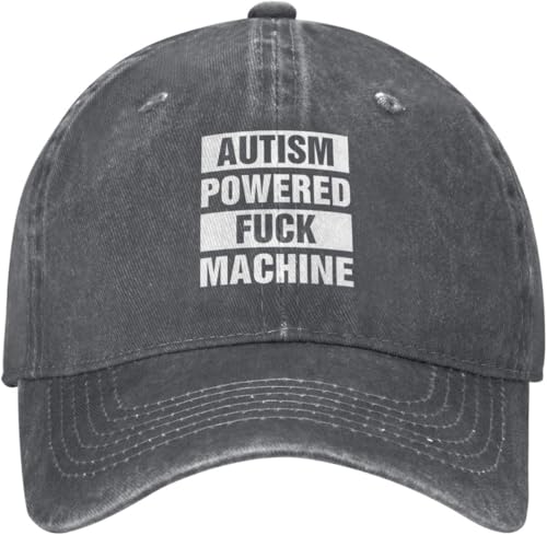 Autism Powered Fucking Machine Hat Classic Vintage Distressed Baseball Cap, Washed Cotton, Adjustable Fit Deep Heather