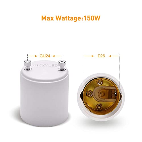 Image of JACKYLED GU24 to E26 E27 Adapter 10-Pack Heat Resistant Up to 392℉ Fire Resistant Converts GU24 Bi-Pin Based Fixture to E26 E27 Standard Screw-in Socket White