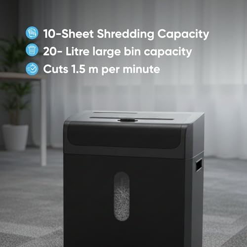 Image of Kores Easy Cut 828N Cross Cut Paper Shredder for Office & Home Use | 10 Sheets | 20 Litre Bin | P4 Security | Fast 1.5 m /min Speed | Auto Start /Stop | Overheat Protection