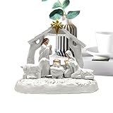 Krippe, religiöse Tischdekoration, Miniatur-Figuren, Krippe, Weihnachtsdekoration – für den Innenbereich, Schreibtisch, Schlafzimmer, Wohnzimmer, Büro, Bauernhaus, Kirche, Schule
