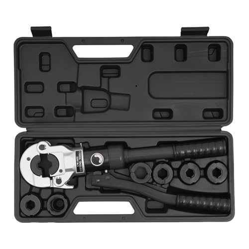 Pince à sertir professionnelle - Profil V - Pince à sertir hydraulique pour tube en cuivre et raccord - Pince à sertir avec 7 matrices V12-V28 - Mâchoires rotatives à 180° - Pour l'énergie, les