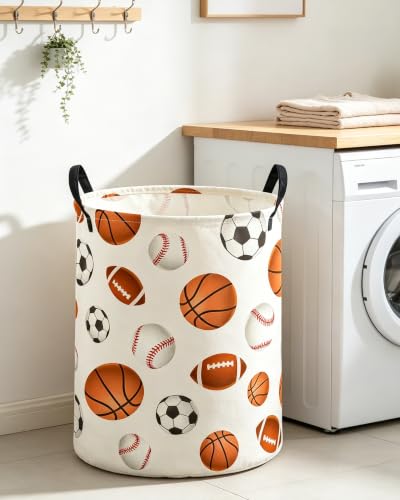 Image of ESSME Kids Laundry Basket,Boys Hamper Collapsible Canvas Waterproof Storage Bin for Boys, Ball Hamper,Gift Baskets(Ball)