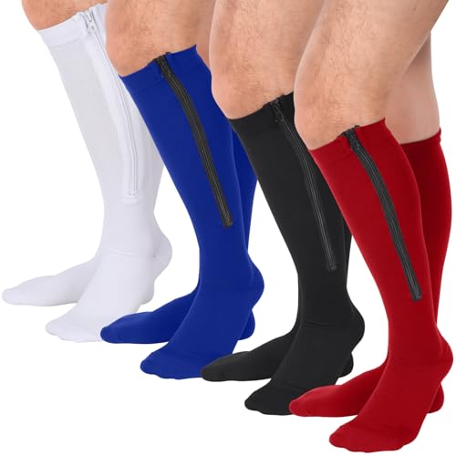 Image of Tarpop 4 Pairs Men Zipper Compression Socks Colorful 20-30mmhg Compression Stockings with Zipper for Men Women Swelling Edema
