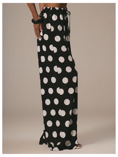 WDIRARA Women's Polka Dots Drawstring Waist Wide Leg Pants Loose Baggy Pants3