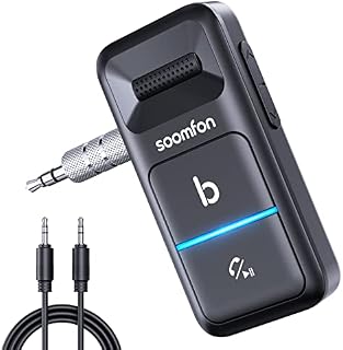 Aux Bluetooth Receiver Car - SOOMFON Car Bluetooth Aux Adapter Support Deep bass, Dual Link, 16H Battery Life, HIFI Sound 3.5mm Aux Bluetooth 5.0 Receiver for Car Home Stereo Headphones