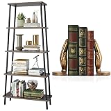 MXARLTR 5 Tier Ladder Shelf Tall Ladder Bookshelf, Book Ends for Shelves, Vintage Decorative Bookend
