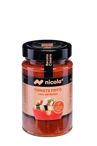 Nicola Tomate Frito con Verduras, Aceite de Oliva Virgen Extra, Sin Conservantes, Sin Gluten, 370g, pack 12