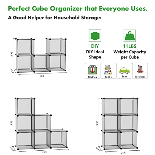 C&AHOME Cube Storage Organizer, 6-Cube Shelves Units, Closet Cabinet, DIY Plastic Modular Book Shelf, Ideal for Bedroom, Living Room, Office, 36.6" L x 12.4" W x 36.6" H Grey UPCS06G thumbnail 5