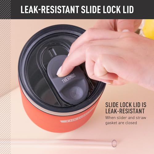 Image of THERMOS Stainless Steel Cup Holder Mug - 40 Ounce, Crimson - Insulated Tumbler with Lid and Straw, Plus Leak-Resistant Slide Lock