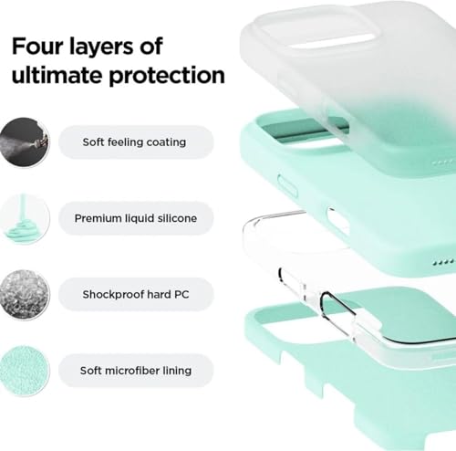 Image of Premium Liquid Silicone Case for iPhone 16 Pro - Slim Full Body Protective Back Cover with Soft Microfiber Lining, Anti-Slip Grip Scratch Resistant Phone Case (Mint Green)