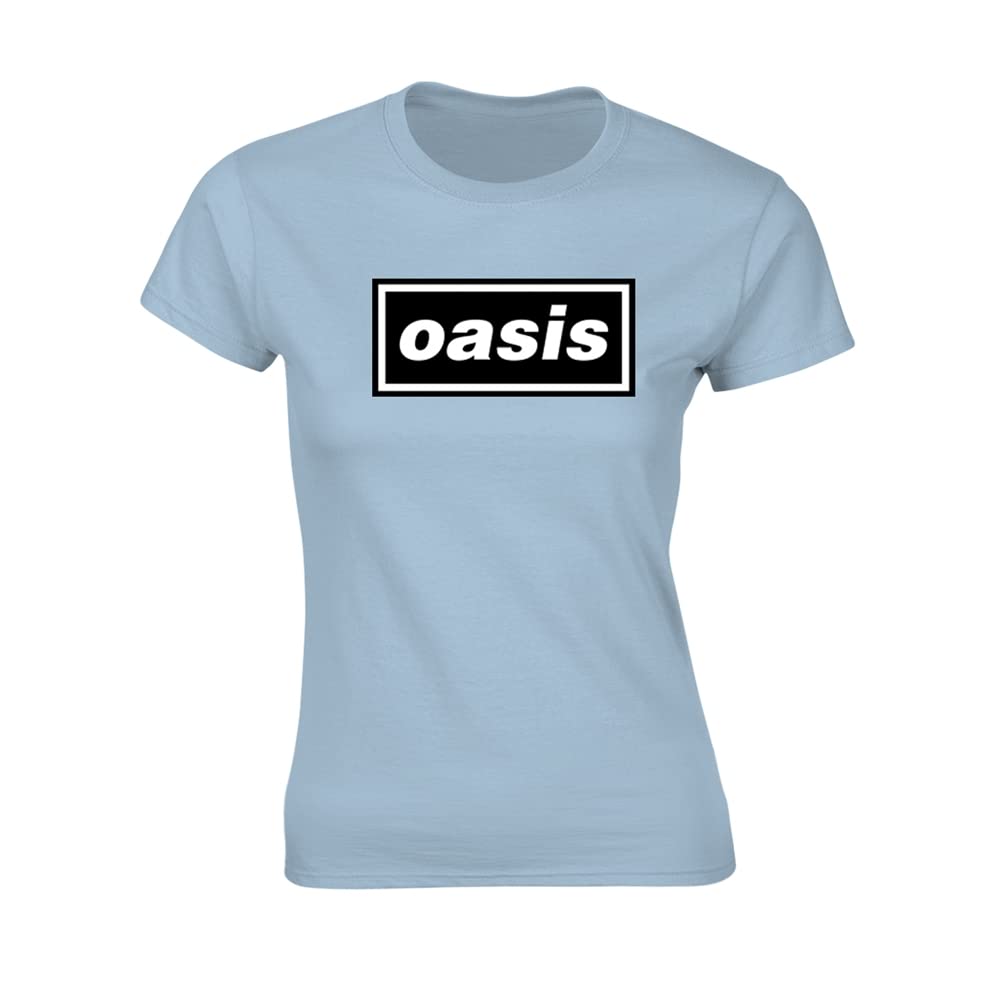 Rock Off Officially Licensed Products Women's Blue Oasis Decca Logo (Light ) Official Tee T-Shirt Girls (Large)
