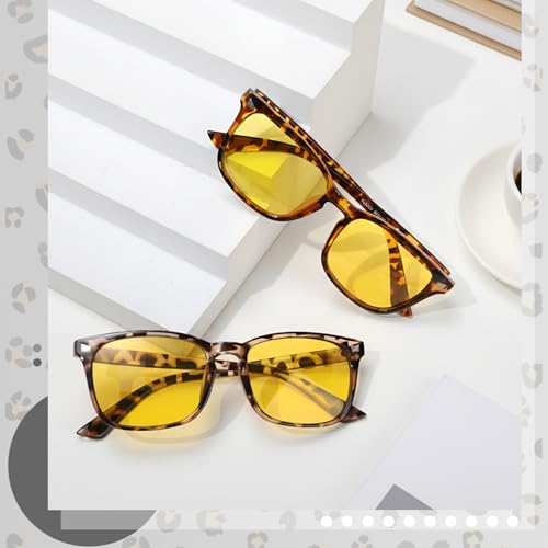 Image of Polarized Sunglasses for Women Men Night Vision Glasses Anti Glare | Yellow Anti Glare UV400 Lens, Lightweight Square Frame, for Day Night Use, Driving, Fishing, Cycling, Traveling