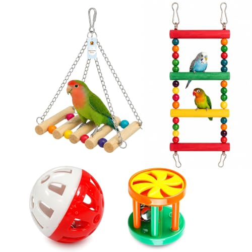 Foodie Puppies 4Pcs Interactive Colourful Bird Cage Hanging Chew Toy Combo