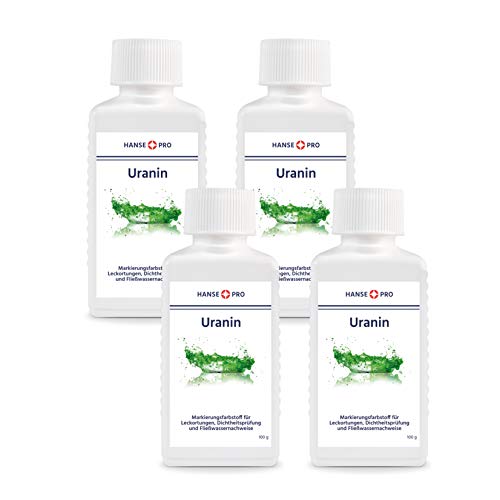 Hanse Pro Uranin 4 x 100 g I Markierungsfarbstoff I Leckortung I Leckageortung I Dichtheitsprüfung I Wasserfärbemittel I Färbemittel I Pulver I Fluorescein