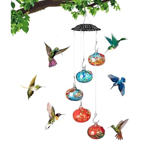 Glass Charming Wind Chimes Hummingbird feeders for Outdoors Hanging Hangers, Ant Moat and Bee Proof Never Leak, Small Perfect Garden Patio Decor for Outside Cover