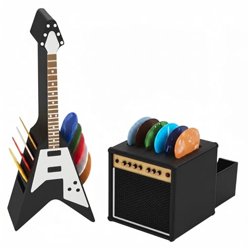 HETOETF Guitar Picks Holder Box Pick Display Holder Amp Speaker Styled Pick Holder and V-Shaped Guitar Pick Holder Pick Storage Box Set for Guitar Players and Music Enthusiasts