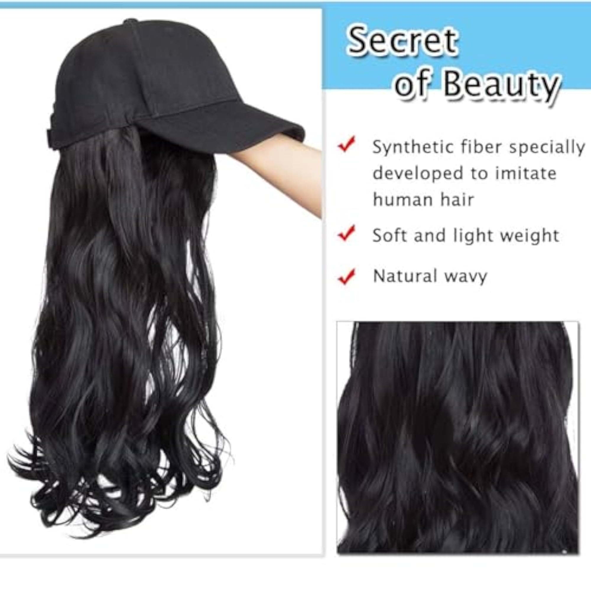 Women's Synthetic Cap Hair Extensions with Detachable Cap