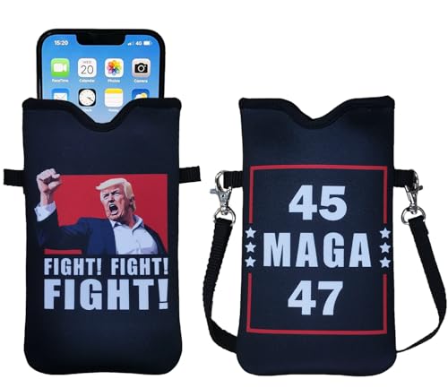 Trump 45 47 Inauguration Men Women Neoprene Phone Sleeve Pouch Case Bag with Crossbody Strap/Neck Lanyard for iPhone 16/15/14 Pro Max, 16/15/14 Plus, Samsung S24+, A54, Google Pixel 9 + One Coaster