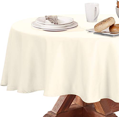 Image of Obstal Round Table Cloth, Ivory, 60 Inch Diameter | Oil-Proof Spill-Proof Water Resistance Microfiber Tablecloth, Decorative Fabric Circular Table Cover for Outdoor /Indoor Use