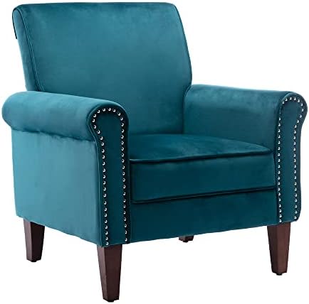 Morden Fort Accent Bedroom Chair Velvet Upholstered Armchair for Bedroom Living Room Club Office (Green)