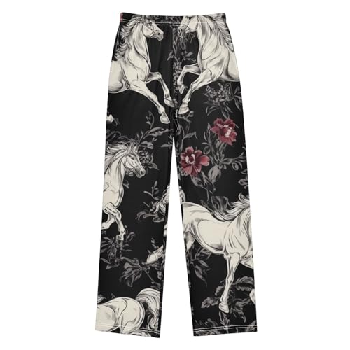 ZZXXB Horse Rose Flowers Boys Long Pants Soft Trousers Elastic Waist Kids Lounge Bottoms with Pockets S-XL