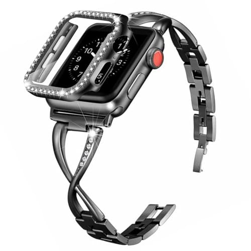 Bracelet en métal avec pierre bling-bling et coque, le cadeau féminin idéal pour iWatch