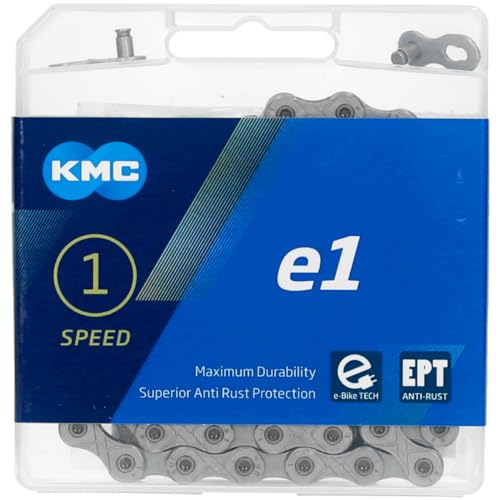 Chaîne KMC e1 EPT 110 maillons argent pour vélo transmission ebike robuste