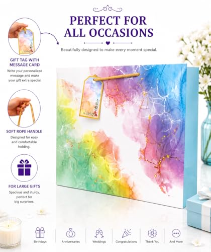 Image of Gift Bags -Large Paper Bags for Return Gifts | Paper Gift Bag | Carry Bags for Gifting |Paper Bags -Goodie Bags with Tissue Paper and Thank You Card Gift Tag |Pack of 5 |Size 12x15x5 inches By Flora Paperbags Wedding | Birthday |
