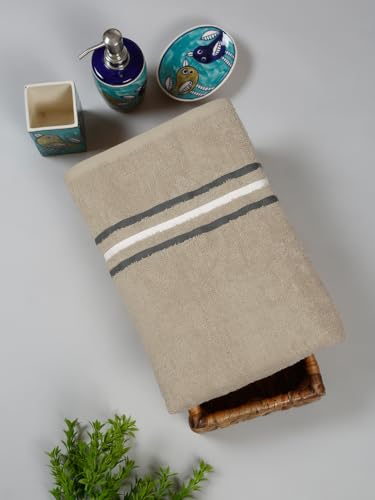 Image of Cortina 480 GSM Ultra Soft, Super Absorbent, Antibacterial Treatment, 100% Cotton Large Bath Towel, 70 cms x 140 cms, (Maroon /Beige, Set of 2)