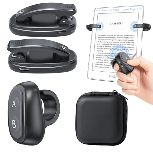 Image of [2 Clips] Finger Ring Kindle Page Turner Remote Control for Paperwhite: Rechargeable Wireless Clicker for Reading on Bed for iPhone Android iPad, Camera Shutter & Video Record Accessories (Black)
