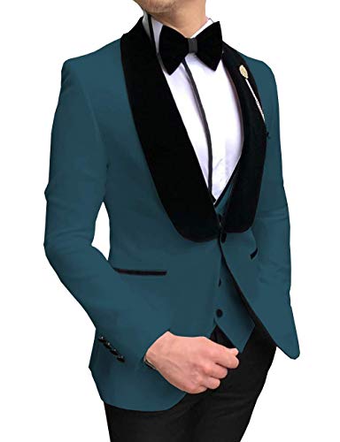Casual Men's Suit Slim Fit 3 Pieces Prom Tuxedos Shawl Lapel Solid Wedding Grooms (Blazer+Vest+Pants)