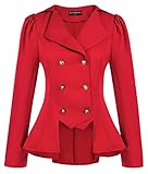 SCARLET DARKNESS Damen Steampunk Jacke Lange Puffarm mit Zweireihig Reverskragen Gothic Mantel 2XL Rot