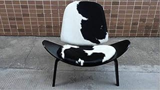 GYCOZ Decoración hogareña Trípode contrachapado Moderno Silla de salón Cuero tapicería de Cuero Muebles Modernos Hans Wegner Cuero Silla de Cuero Asiento (Color : Black Black White)