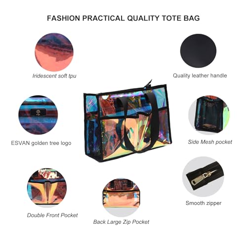 Iridescent Clear Tote Bag for Women, Waterproof Large Beach Tote Pool Swim Cruise Vacation Essentials3