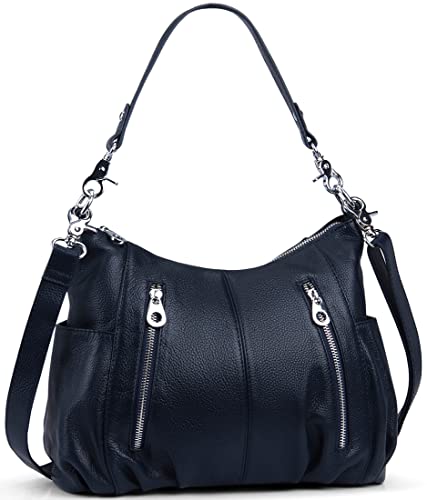 Image of HESHE Leather Crossbody Bags for Women Hobo Shoulder Bag Satchel Handbags | Genine Leather,2 Removable Straps,Multiple Zippers Pockets Hobo Bags Designer Travel Pocketbook Ladies Daily Work Tote Bag
