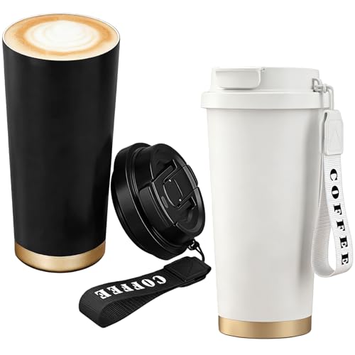 2 tazze da caffè to go, 530 ml, in acciaio inox 316, a prova di perdite, con coperchio e cannuccia, isolate per acqua, caffè, tè (bianco e nero)