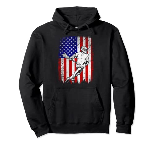 USA Flag Lacrosse Patriotic 4th Of July Lacrosse Player Pullover Hoodie