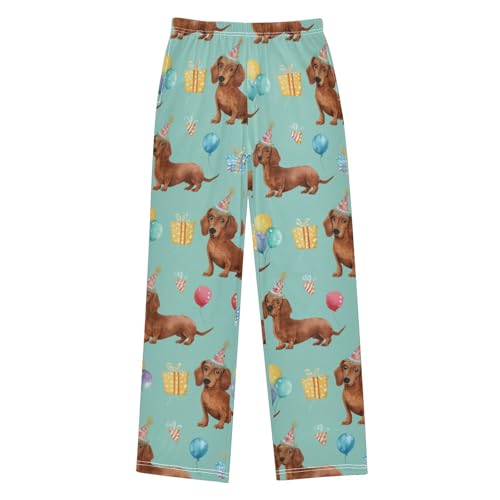 ZZXXB Birthday Dachshund Balloon Boys Long Pants Soft Trousers Elastic Waist Kids Lounge Bottoms with Pockets S-XL